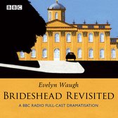 Illustratie van een oranje gebouw met een koepel, een zwarte auto, en een boom met de tekst 'Evelyn Waugh Brideshead Revisited A BBC Radio Full-Cast Dramatisation'.