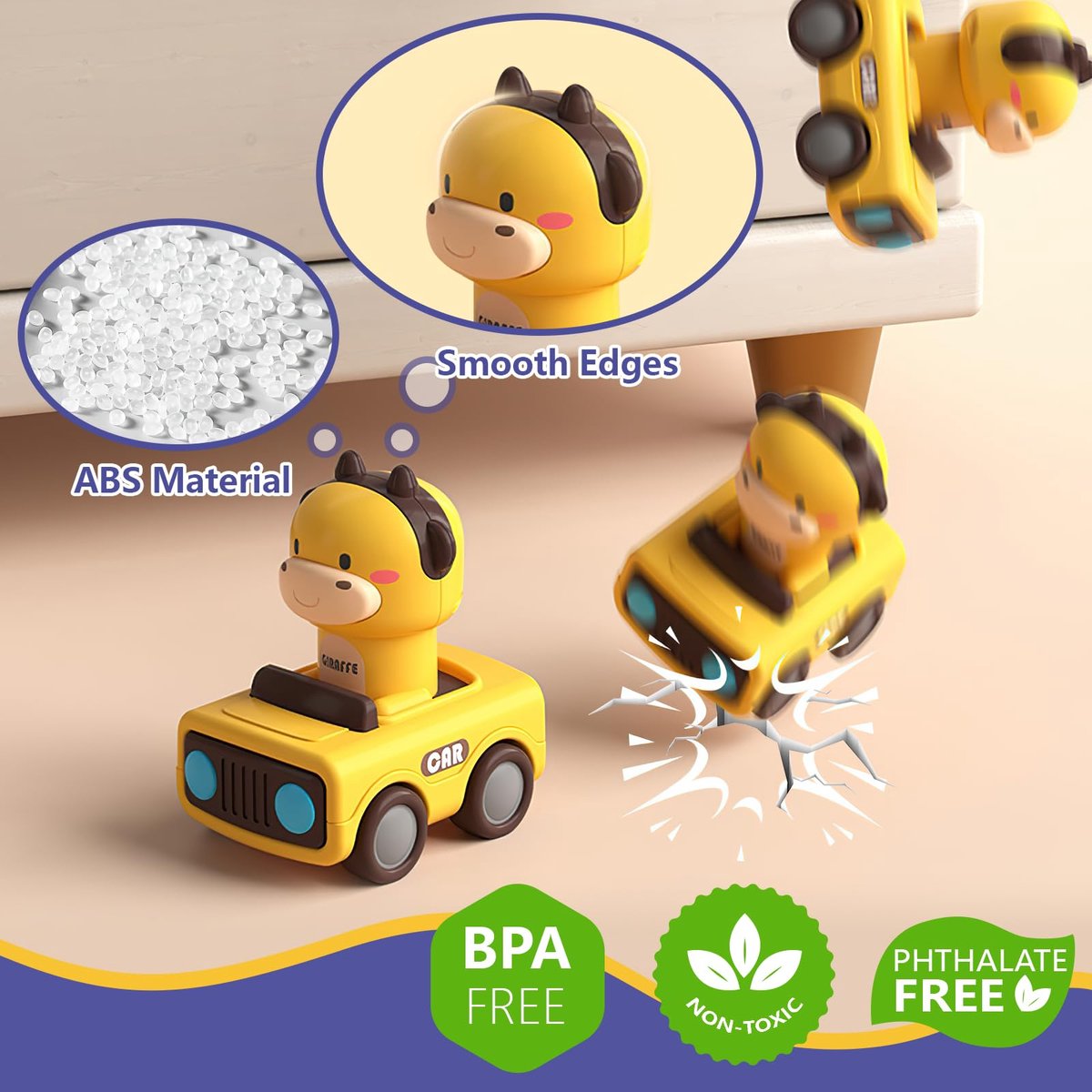 Namajunas - Speelgoed auto - Vanaf 1 jaar jongens en meisjes - 4 stuks auto speelgoed baby dierenraceauto - Press-and-go speelgoedvoertuigenset voor peuters 10-12-18 maanden - cadeau voor kinderen van 1 2 3 jaar — afbeelding 5