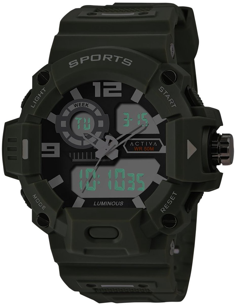 Activa x Invicta Digital ACW495-003 Heren Horloge - Waterdicht - Digitaal - Quartz Uurwerk - Plastic met zwarte Wijzerplaat - 55mm