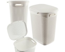 KADAX Plastic wasbak, lichte wasmand, wasverzamelaar van kunststof, luchtdoorlatende wasbox, met deksel (wit)