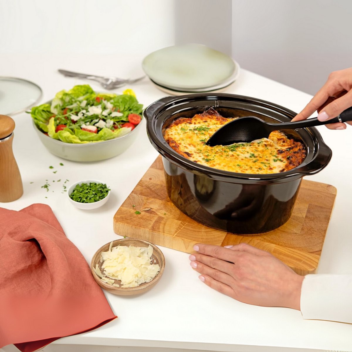 Afbeelding 3 van SCH® Slowcooker met timer - Slowcooker - Crockpot - Zwart - 31cm x 22cm x 30cm