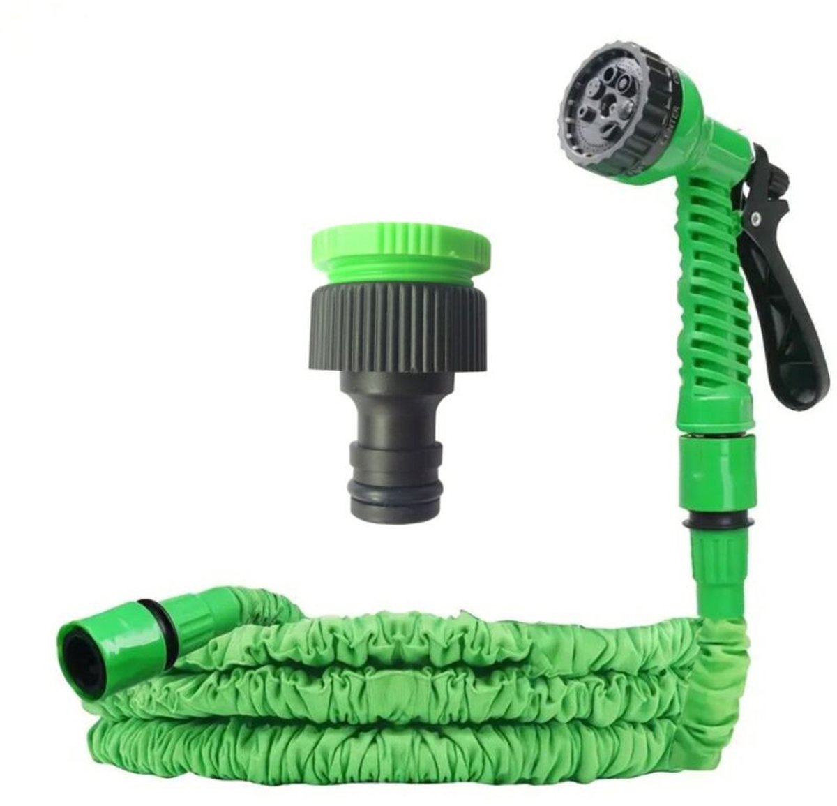 Uitneembare tuinhuisman 30M/100Ft, Flexibele waterleiding met 7 spuitmodi, Lekvrij, Geschikt voor tuin, Autowassen, Groen