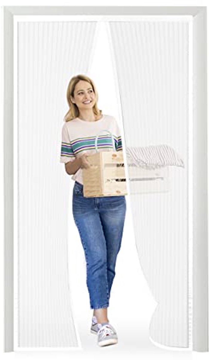 Magnetisch Deurklamboe - Maatwerk Deurgordijn voor Gangen, Deuren en Patio's - Eenvoudig te Installeren, Wit 80 x 220 cm