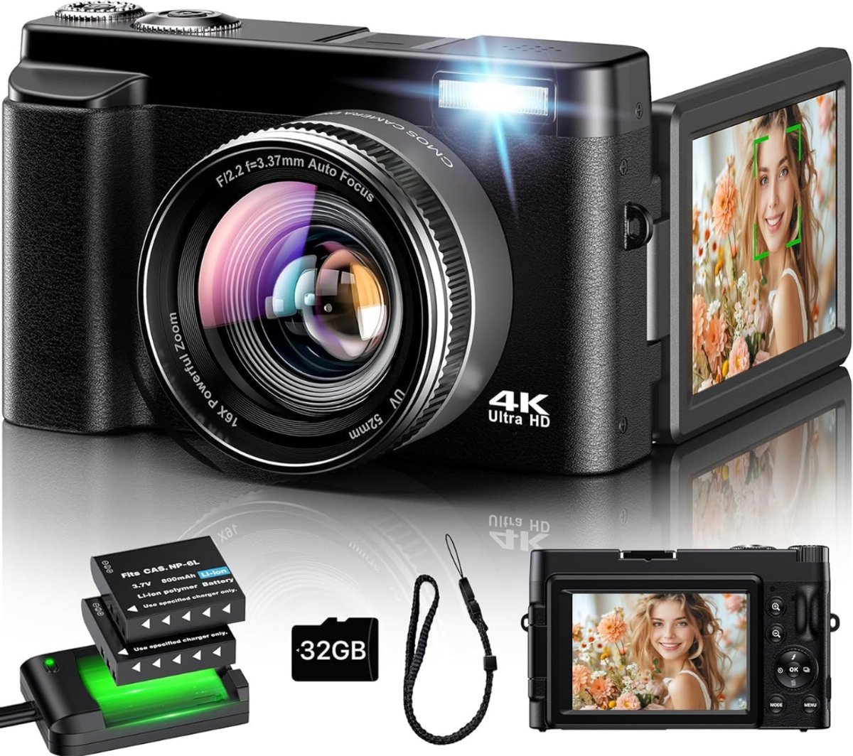 Vlog Camera voor Beginners - Videocamera voor Kinderen en Volwassenen - Handycam - 4K Kwaliteit