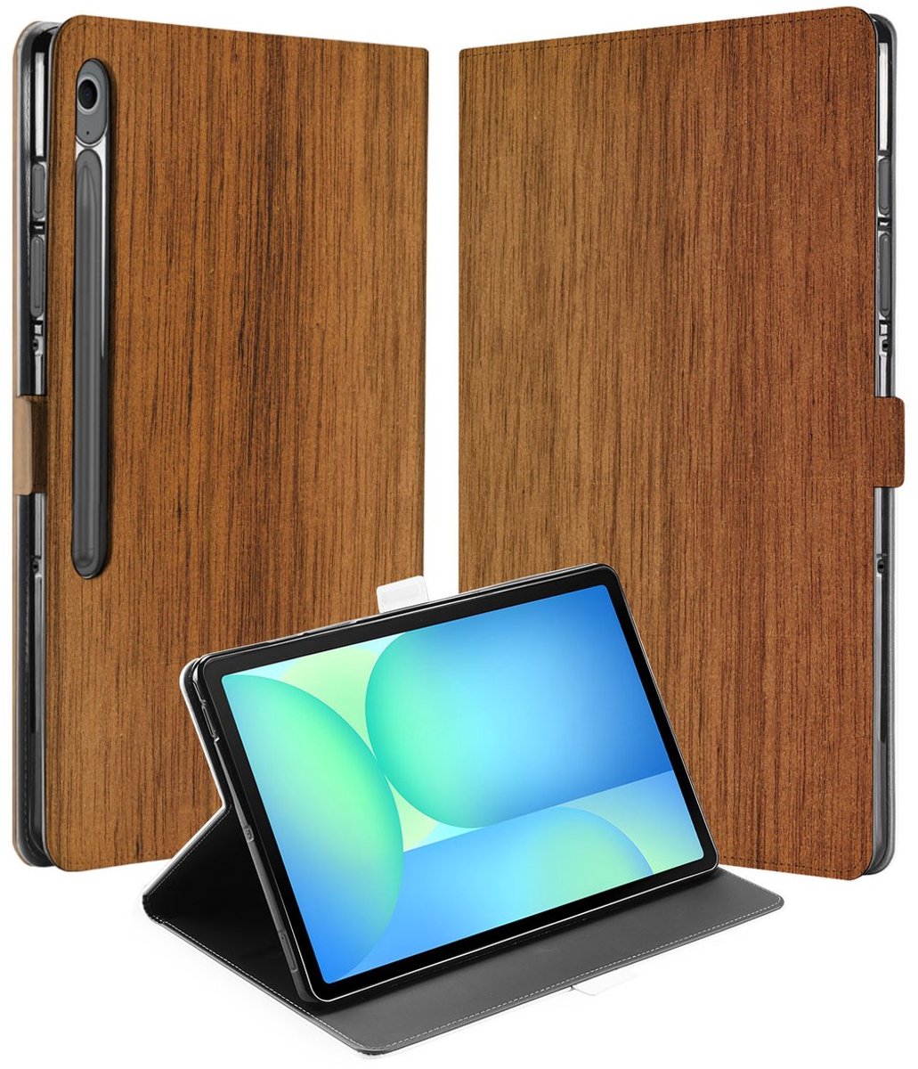 Samsung Galaxy Tab S10 FE Plus Book Case Hoesje met Standaard Donker Hout
