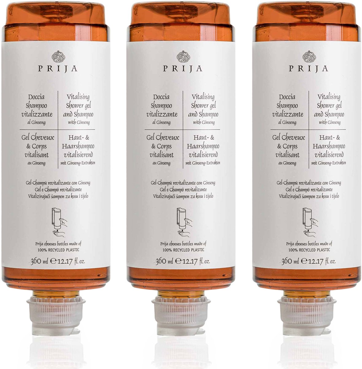 PRIJA shampoo/douchegel vloeibaar ginseng, navulling voor dispenser, VEGAN 360 ml