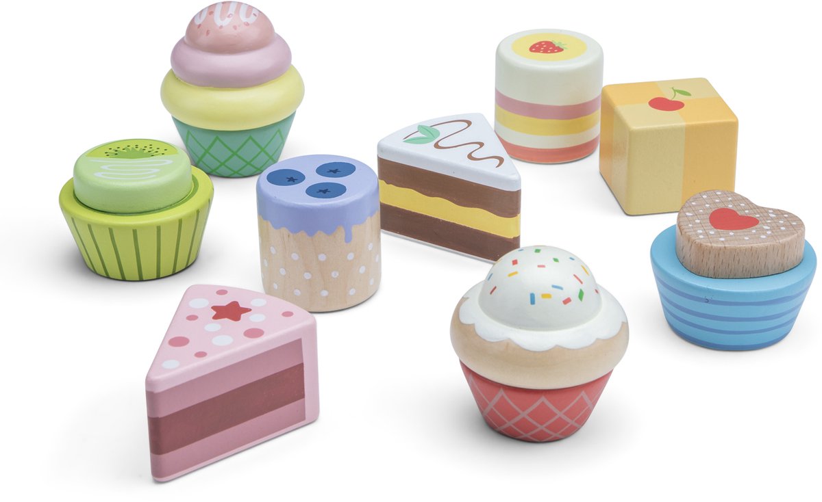 Woet® Houten Speelgoed Gebakjes Set - 9 Stuks Taartjes en Cupcakes - Speelgoedeten voor Kinderen - Rollenspel Keukenspeelgoed - Vanaf 2 Jaar — afbeelding 2