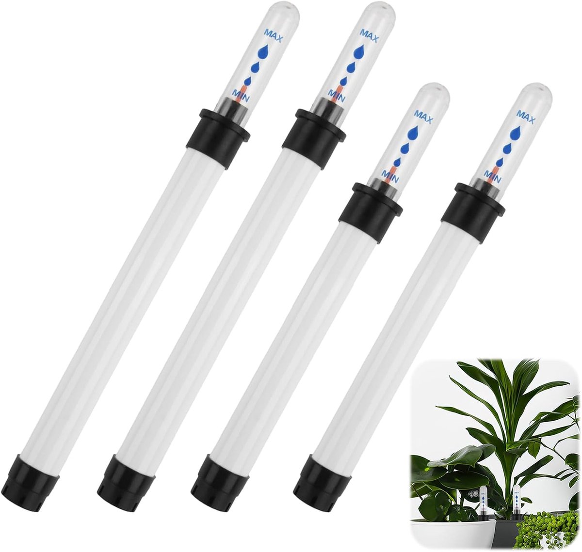 4 Pcs Plant Water Level Indicators - Meetinstrumenten met Schaal voor Bloempotten - 2 × 22.9 cm & 2 × 20 cm - Compatibel met Potten, Bodem, Substraat, Binnen en Buiten