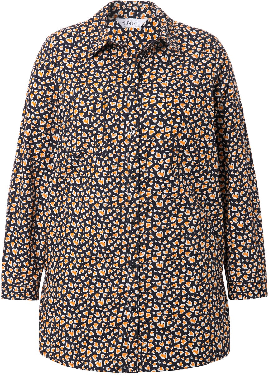 Studio Untold - Dames - Overhemdblouse boxy model hearts-print - Zwart - Maat 50+