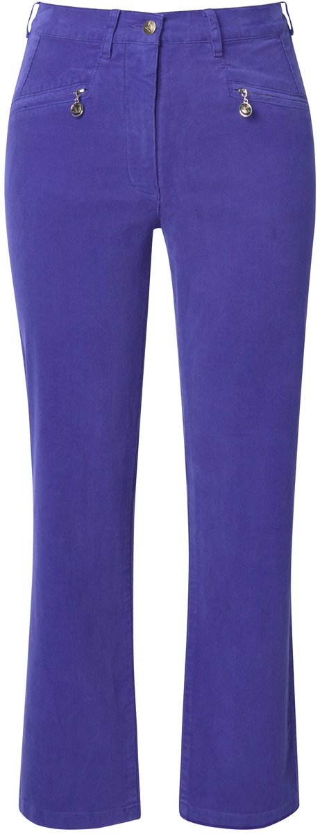 Ulla Popken - Dames - Corduroy broek Mony comfortabele tailleband ritszakken - Purper - Maat 30