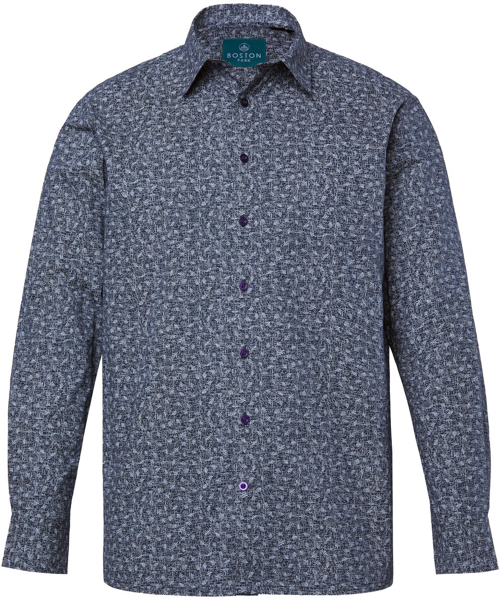 Boston Park - Heren - Overhemd lange mouwen all-over print kentkraag Comfort Fit - Navy blauw - Maat 7XL