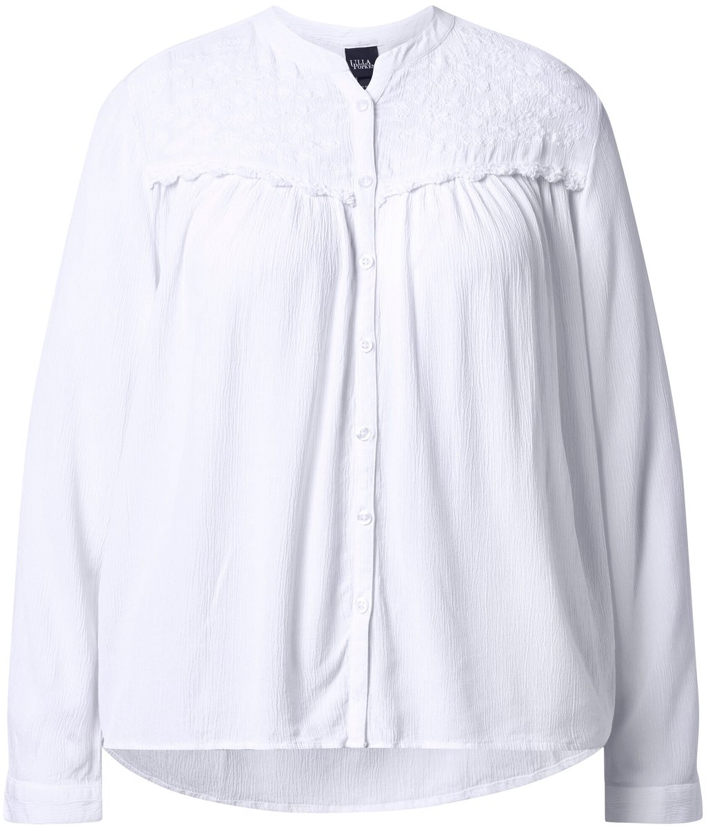 Ulla Popken - Dames - Blouse borduursels A-lijn ronde hals lange mouwen - Off-white - Maat 50+