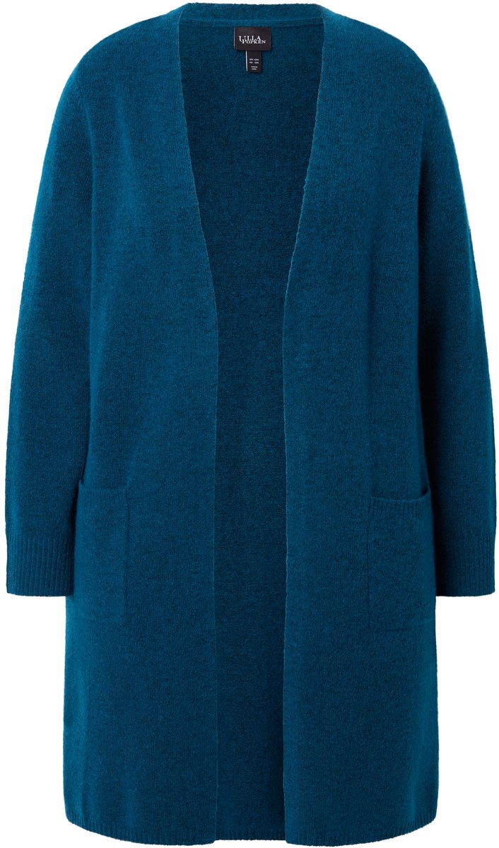 Ulla Popken - Dames - Lang vest open model V-hals - Petrolblauw - Maat 54+
