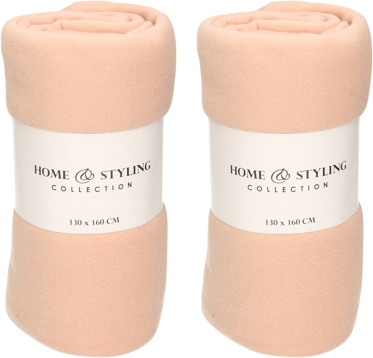 H&S Collection Fleece dekentje - 2x - polyester stof - lichtroze - 130 x 160 cm Zalmroze