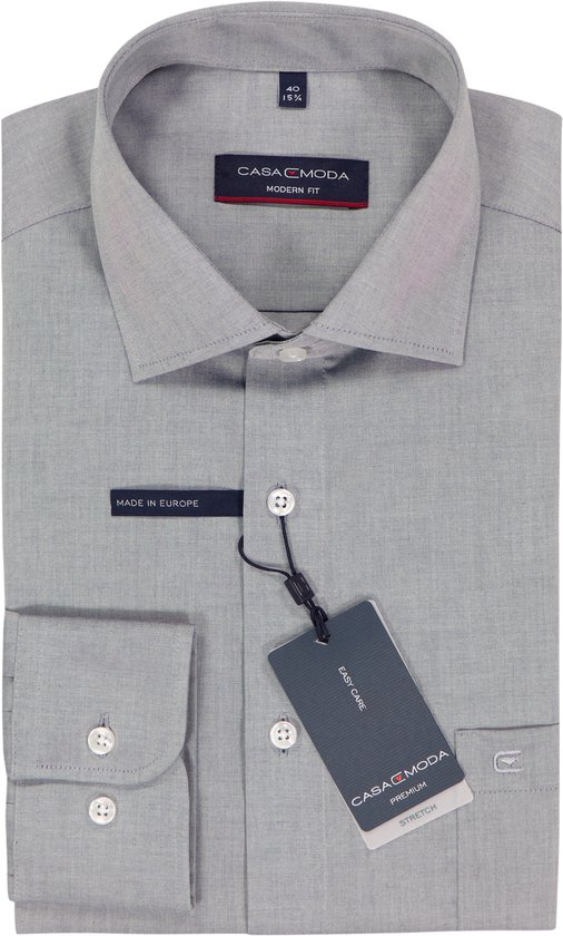 Casa Moda Chemise Unie Gris Argent Kent Coupe Moderne - 44