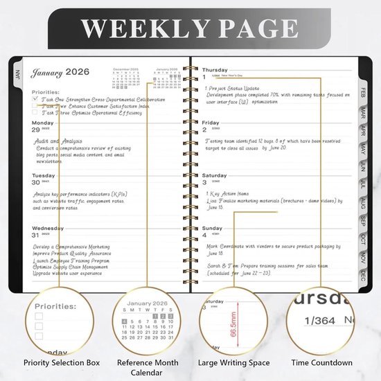 2026 Kalender Tabs Mini Jaarplanner Kalenderblokken - Genaaid Witte Papieren Kalender voor Gepersonaliseerd Cadeau Kleine Bureaukalender Perfect voor Zelfgemaakte Feestelijke Knutselen Thuis Klas of