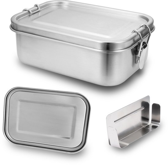 Lunchbox RVS - RVS Broodtrommel Met Snackbox - 1400ML - RVS Fruitbakje - Lunchbox Volwassenen - Vershoudbakjes Set - Luchtdichte & Lekvrije Meal Prep Bakjes - BPA-Vrij