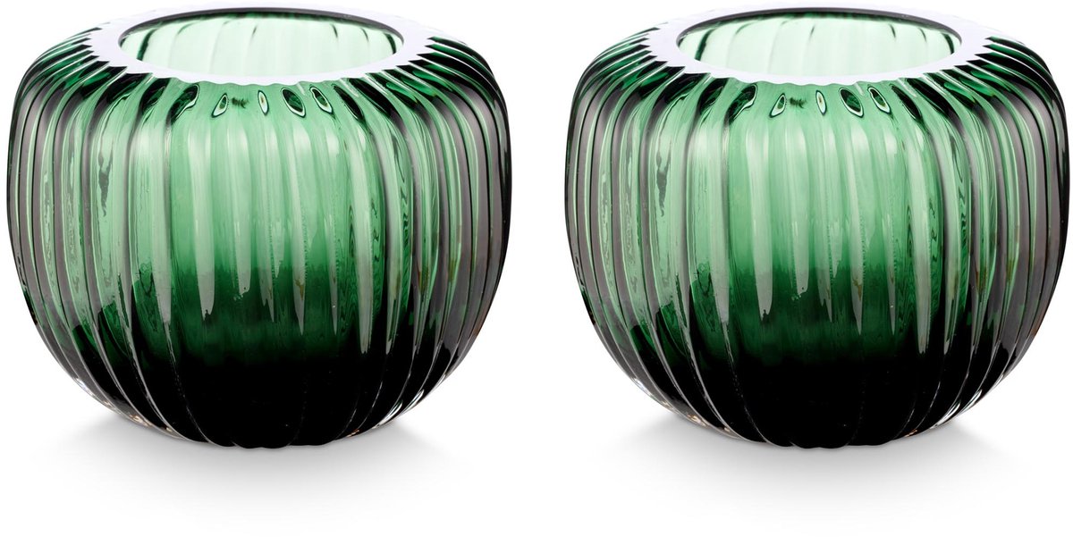 vtwonen - Set van 2 - Kandelaren - Groen - Glas - 11x9cm