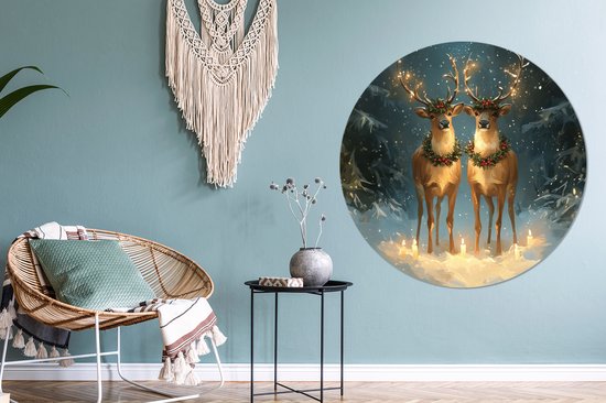 WallCircle - Wandcirkel - Muurcirkel - Dennensprookje - Rendier - Nacht - Aluminium - Dibond - 140x140 cm - Binnen en Buiten