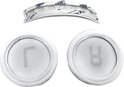 Coussinets d'oreille blancs marqués L et R et coussin de serre-tête blanc avec bande 3M.