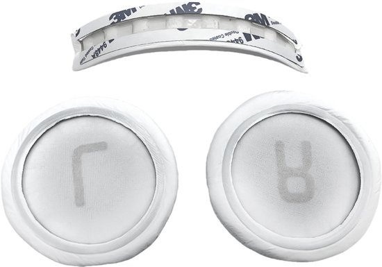 Coussinets d'oreille blancs marqués L et R et coussin de serre-tête blanc avec bande 3M.