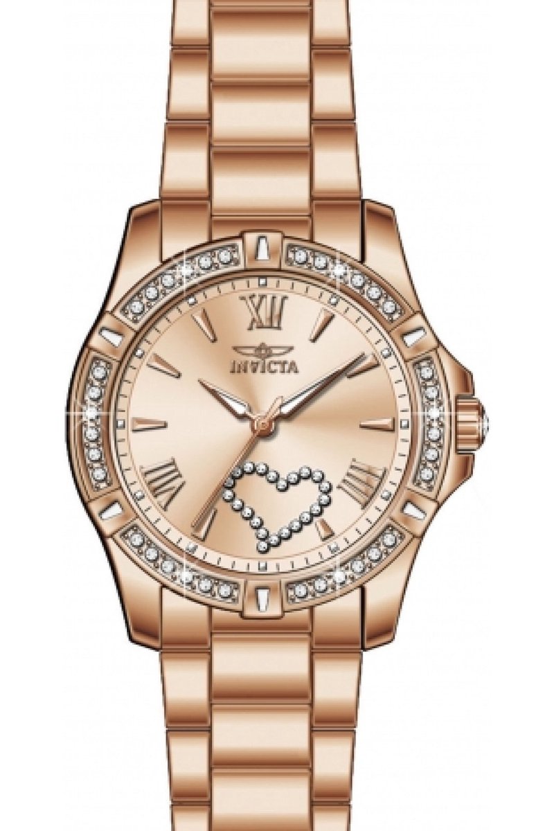 Invicta Angel 49843 Dames Horloge - Waterdicht - Analoog - Quartz Uurwerk - Roestvrij Staal met rosegouden Wijzerplaat - 34mm
