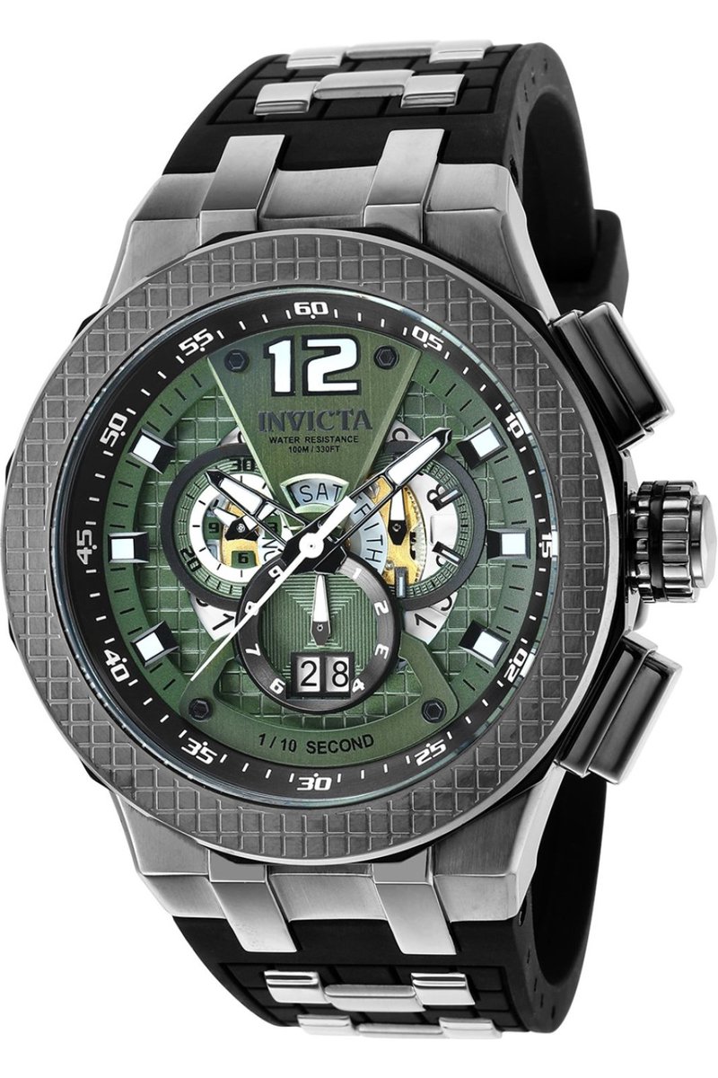 Invicta Speedway 37959 Heren Horloge - Waterdicht - Analoog - Quartz Uurwerk - Roestvrij Staal met groene Wijzerplaat - 52mm