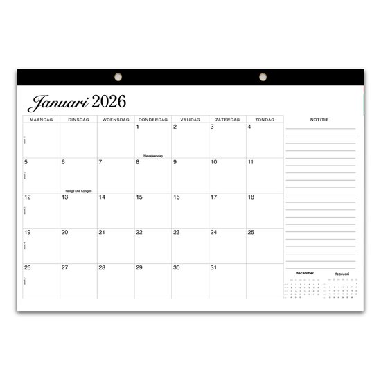Huurdies® Kalender 2026 – 18 Maanden Bureauplanner & Wandkalender – A3 Formaat (42x30 cm) – Met Weeknummers, Feestdagen & Notities – Januari 2026 t/m Juni 2027