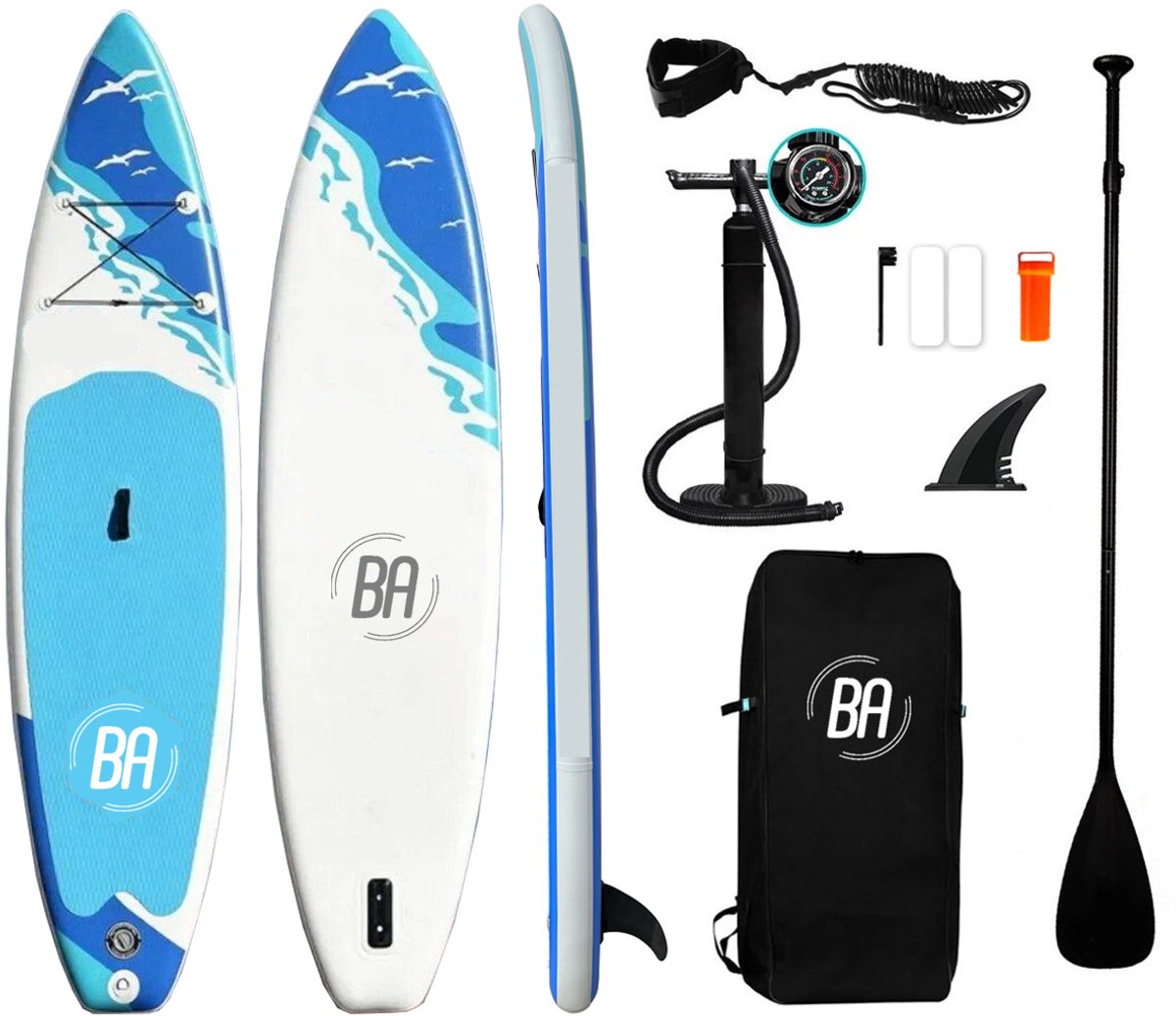 Best Active SUP Board Premium XXL - Opblaasbaar Paddle Board - Complete Set - Met Pomp / Draagtas / Verstelbare Peddel / Enkelkoord / Reparatiekit - Belastbaarheid Max. 150KG - 335x81x15cm - Aqua/Blauw