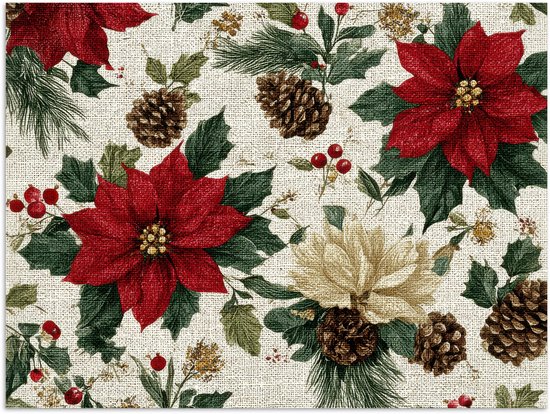 Poster 120x90 cm - Feestelijk - Textielpatroon - Kerstbloemen - Kleurrijk - Posters - Kamer decoratie - Wanddecoratie woonkamer - Muurdecoratie slaapkamer - Kerstversiering - Kerstdecoratie voor binnen - Kerstmis