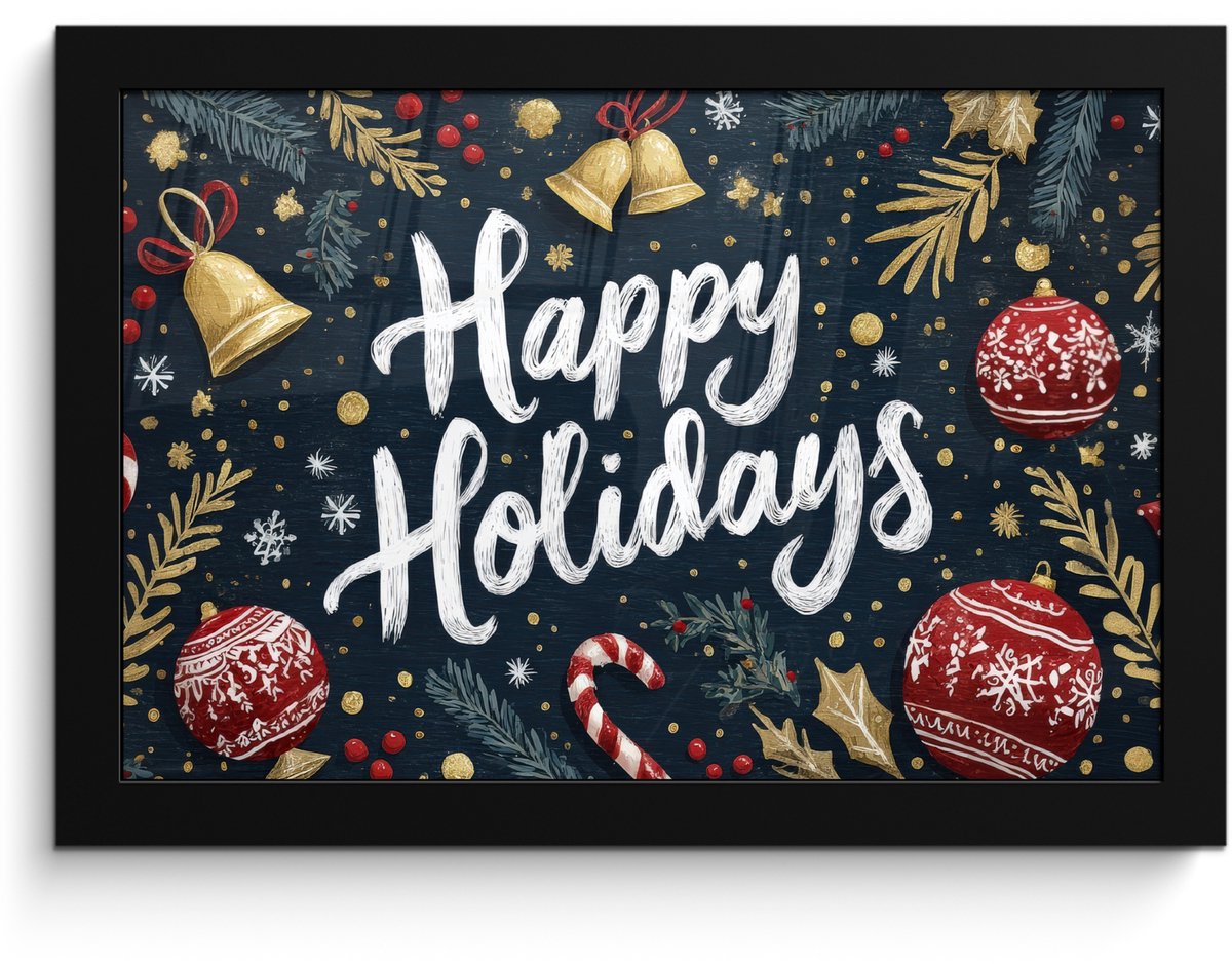 FrameYourWall Poster in lijst - Fotolijst 30x20 cm - Posters - Feestelijk - Kerstgroet - Kleurrijk - Posterlijst zwart - Decoratie - Wanddecoratie woonkamer - Muurdecoratie slaapkamer - Kerstversiering - Kerstdecoratie voor binnen - Kerstmis