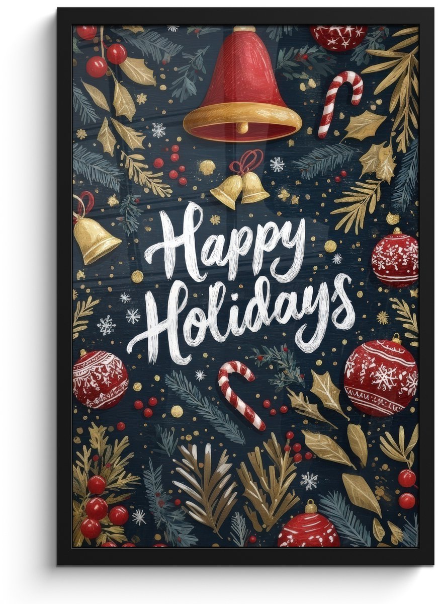 FrameYourWall Poster in lijst - Fotolijst 40x60 cm - Posters - Feestelijk - Kerstgroet - Kleurrijk - Posterlijst zwart - Decoratie - Wanddecoratie woonkamer - Muurdecoratie slaapkamer - Kerstversiering - Kerstdecoratie voor binnen - Kerstmis