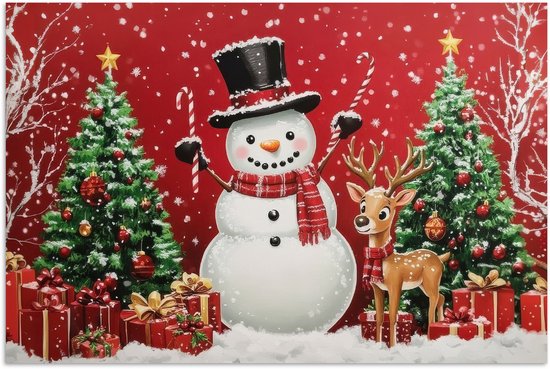 Poster 30x20 cm - Feestvreugde - Winterbos - Kleurrijk - Posters - Kamer decoratie - Wanddecoratie woonkamer - Muurdecoratie slaapkamer