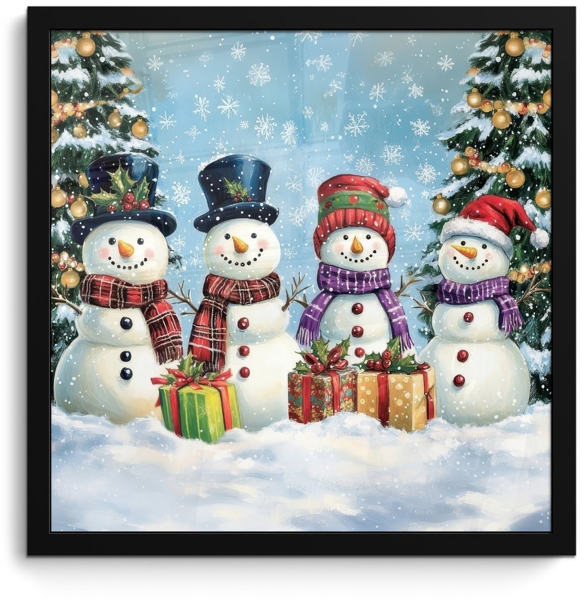 FrameYourWall Poster in lijst - Fotolijst 40x40 cm - Posters - Vrolijk - Sneeuw - Kleurrijk - Posterlijst zwart - Decoratie - Wanddecoratie woonkamer - Muurdecoratie slaapkamer
