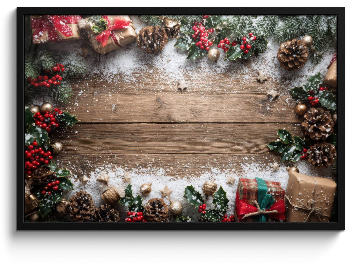 FrameYourWall Poster in lijst - Fotolijst 90x60 cm - Posters - Kerstdecoratie - Geschenken - Hout - Veelkleurig - Posterlijst zwart - Decoratie - Wanddecoratie woonkamer - Muurdecoratie slaapkamer - Kerstversiering - Kerstdecoratie voor binnen - Kerstmis