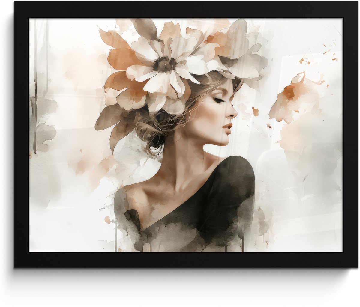 FrameYourWall Poster in lijst - Fotolijst 40x30 cm - Posters - Bloesem - Portret - Gezicht - Posterlijst zwart - Decoratie - Wanddecoratie woonkamer - Muurdecoratie slaapkamer