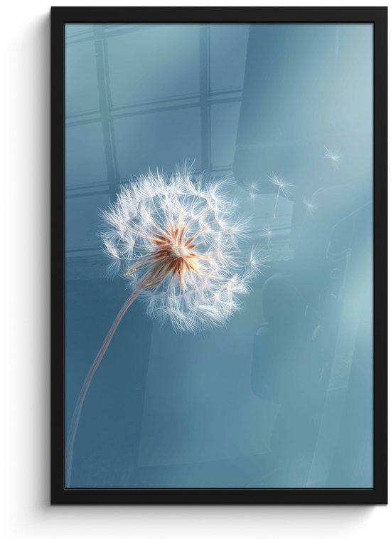 Poster in lijst - Fotolijst 40x60 cm - Posters - Paardenbloem - Wind - Blauw - Posterlijst zwart - Decoratie - Wanddecoratie woonkamer - Muurdecoratie slaapkamer