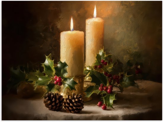 Poster 80x60 cm - Kaarslicht - Kerst - Veelkleurig - Posters - Kamer decoratie - Wanddecoratie woonkamer - Muurdecoratie slaapkamer - Kerstversiering - Kerstdecoratie voor binnen - Kerstmis