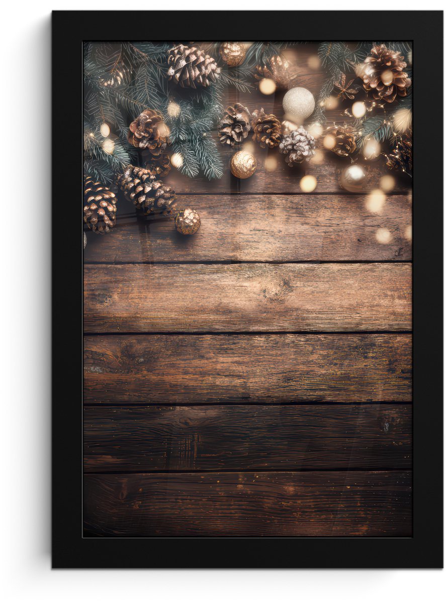 FrameYourWall Poster in lijst - Fotolijst 20x30 cm - Posters - Kerstdecoratie - Houten - Dennenappel - Bruin - Posterlijst zwart - Decoratie - Wanddecoratie woonkamer - Muurdecoratie slaapkamer - Kerstversiering - Kerstdecoratie voor binnen - Kerstmis