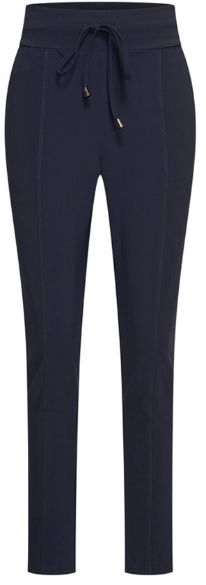 Donkerblauwe skinny broek van Mi Piace met koorddetail en stiksels.