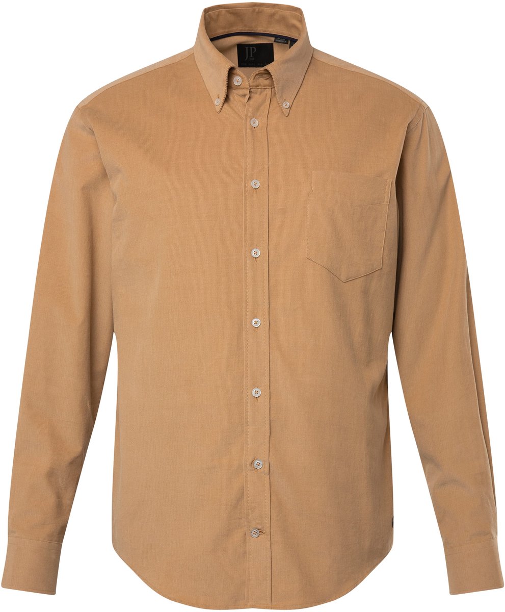 JP 1880 - Heren - Corduroy overhemd lange mouwen buttondown-kraag - Zandbruin - Maat XL