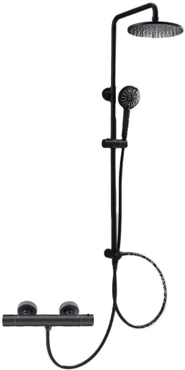 CECIPA max Douchesysteem met thermostaatkraan - Doucheset Zwart - Ø 25 cm - Regendoucheset - met 3 Functions Handdouche - Zwart