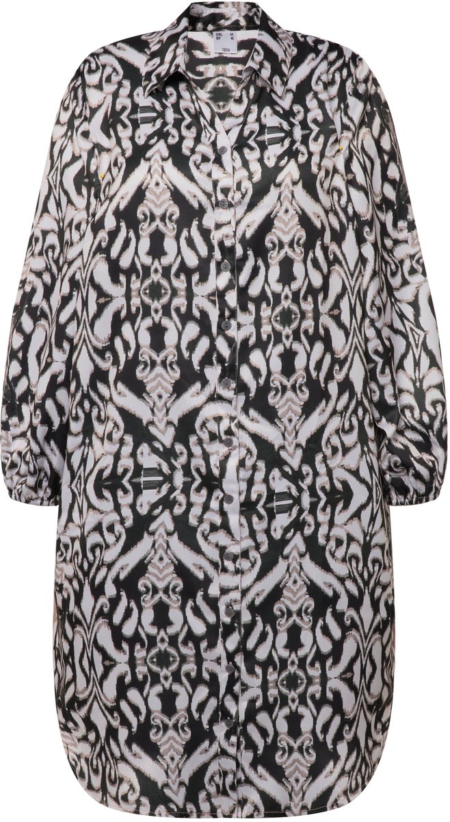 Angel of Style - Dames - Longblouse print all-over overhemdkraag lange mouwen - Zwart - Maat 52