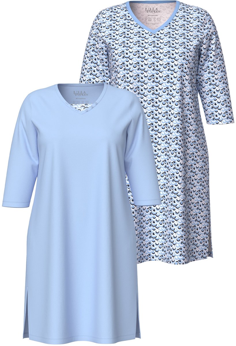 Ulla Popken - Dames - Bigshirts set van 2 V-hals lange mouwen - Lichtblauw - Maat 42+