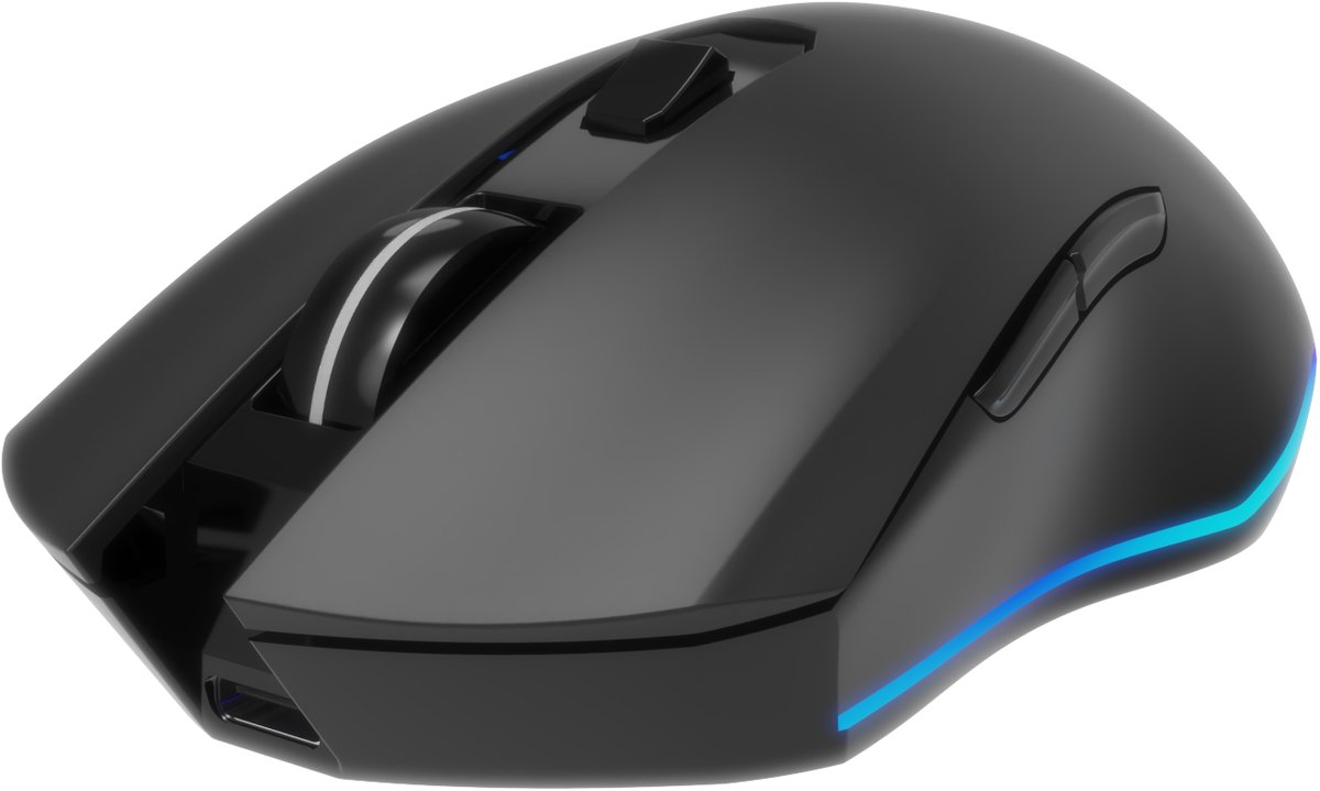 GMB Gaming Firebolt Draadloze RGB Gaming Muis met Oplaadbare Batterij, Zwart - USB Nano-Ontvanger, Multi-Kleur Achtergrondverlichting, Verstelbare DPI tot 3200, Ergonomisch Ontwerp, Compatibel met Windows 7/8/10