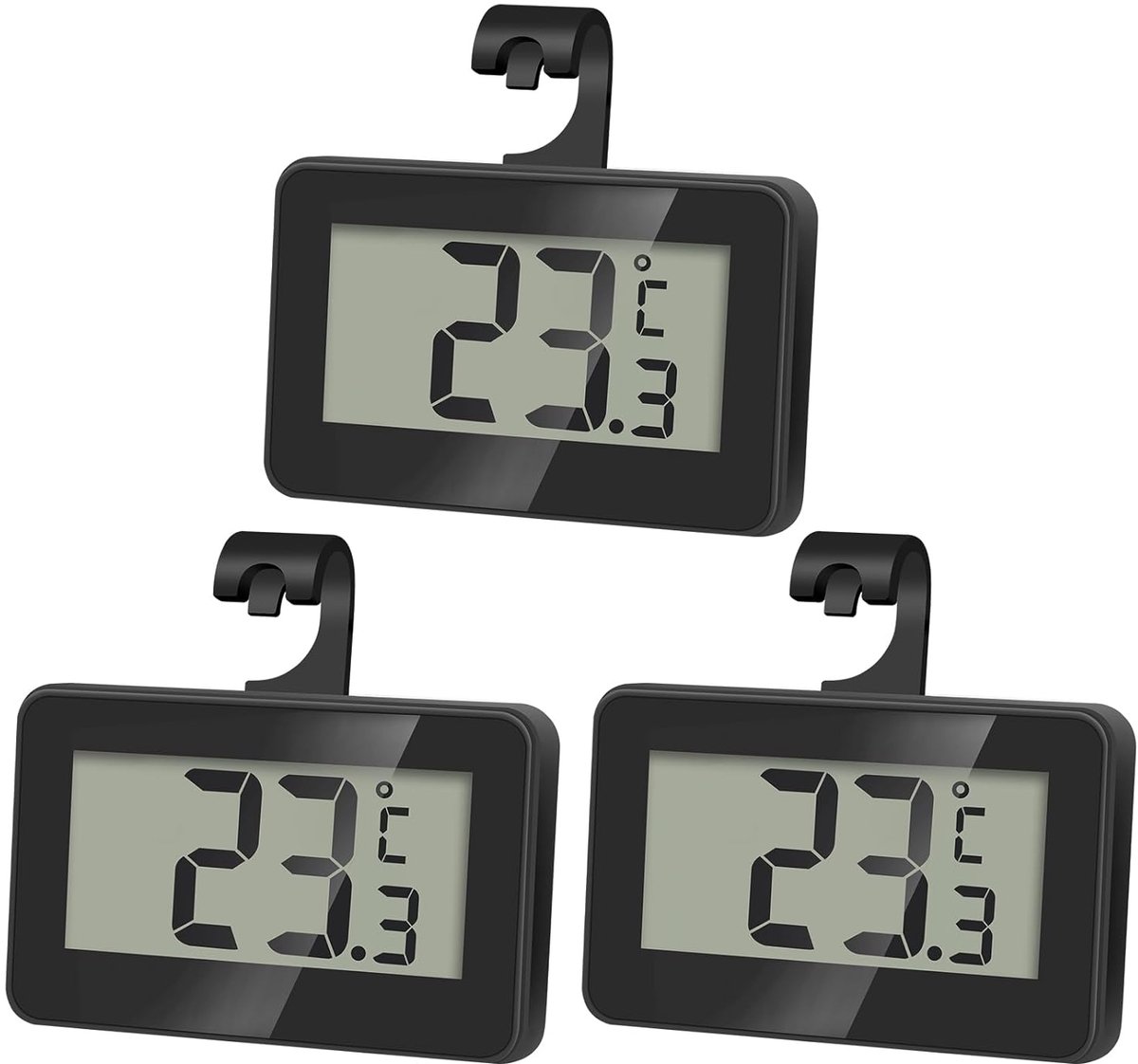 Set van 3 digitale koelkastthermometers - Magnetische aquariumthermometer met haak - Minikoelkastthermometer - Vriezerthermometer - voor thuis, restaurant, bar - Zwart