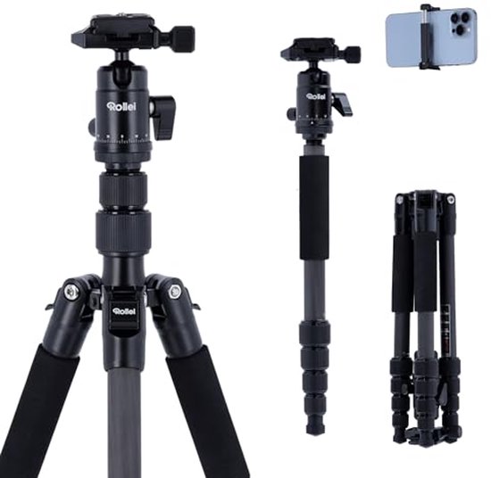 Fotopro 62 inch koolstofvezel reisstatief, compact camerastatief met