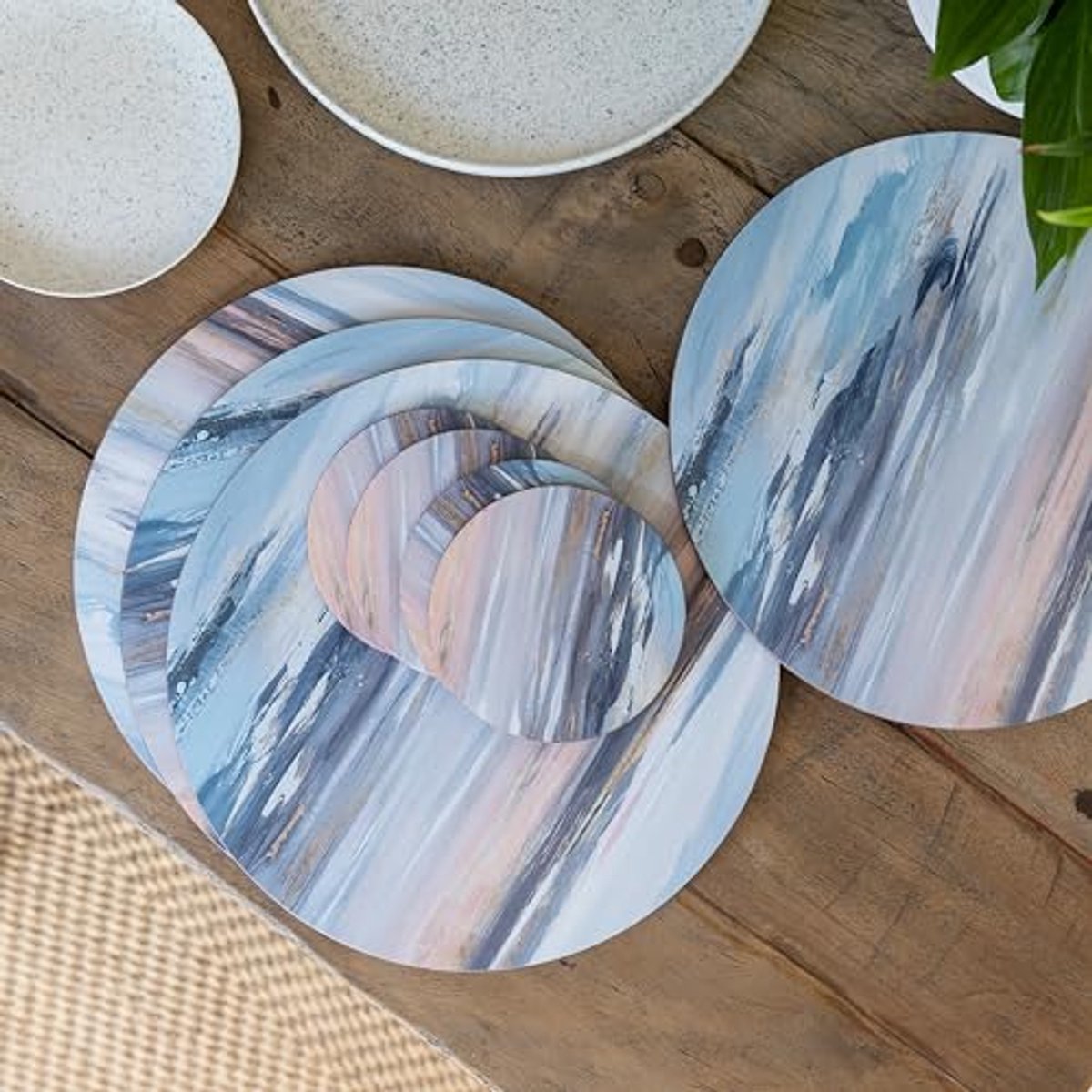 Ronde meerkleurige placemats met kurk-achterkant