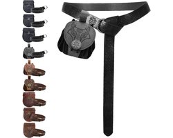 Medieval Belt en Bag - Faux Leather Hippie Belt Bag - Medieval Clothing voor Mannen en Vrouwen - Medieval Costume Viking Renaissance Role Play - Zwarte Tas + Strap