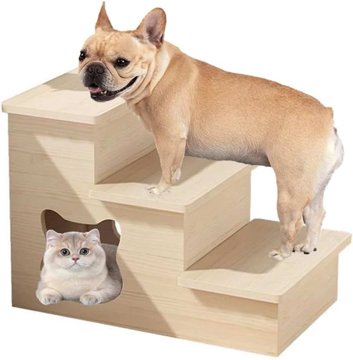 Houten Dieren Trap met Hol - 60 cm Hoog - Voor Kleine & Oudere Honden & Katten